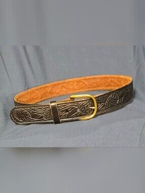 Vintage National Park Service Uniform Leather Belt - USNPS Sequoia Cone- Size 28